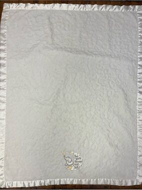 Baby Starters White Minky Elephant Moon & Back Satin Trim Crib Blanket